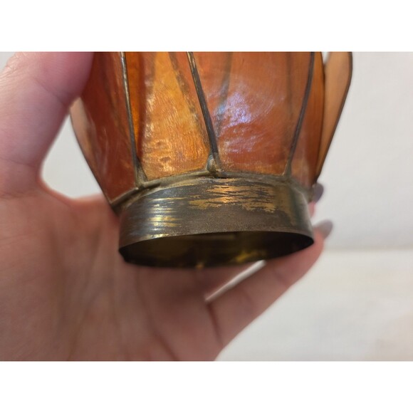 Vintage Capiz Shell Lotus Flower Burnt Orange with Brass Accent Candle Holder - Picture 12 of 12
